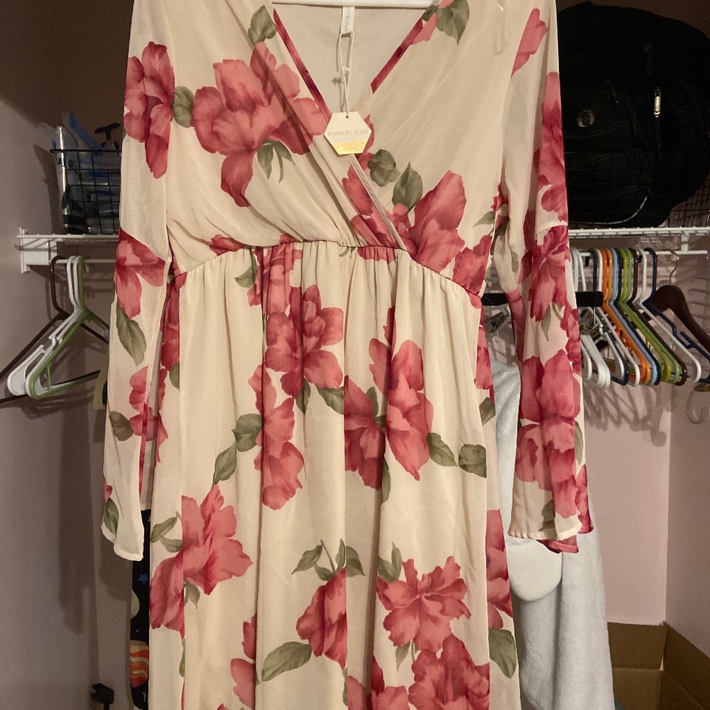 PinkBlush Ivory Floral Chiffon Wrap Maternity Dress